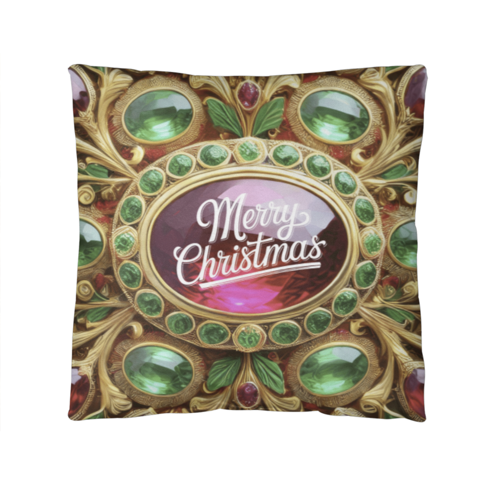 Christmas Ornate Gold Design with Gemstones Classic Pillow Cover with Insert