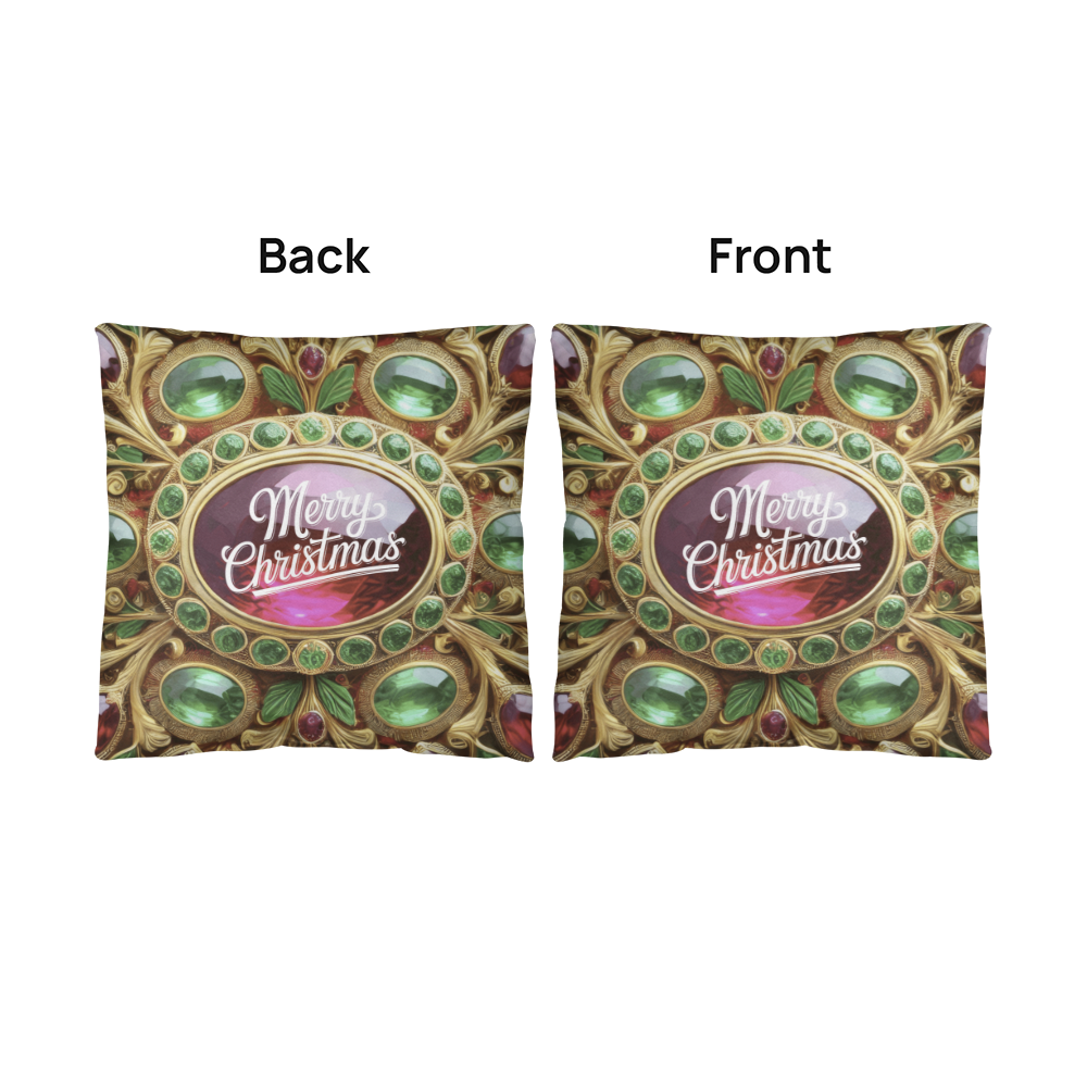 Christmas Ornate Gold Design with Gemstones Classic Pillow Cover with Insert