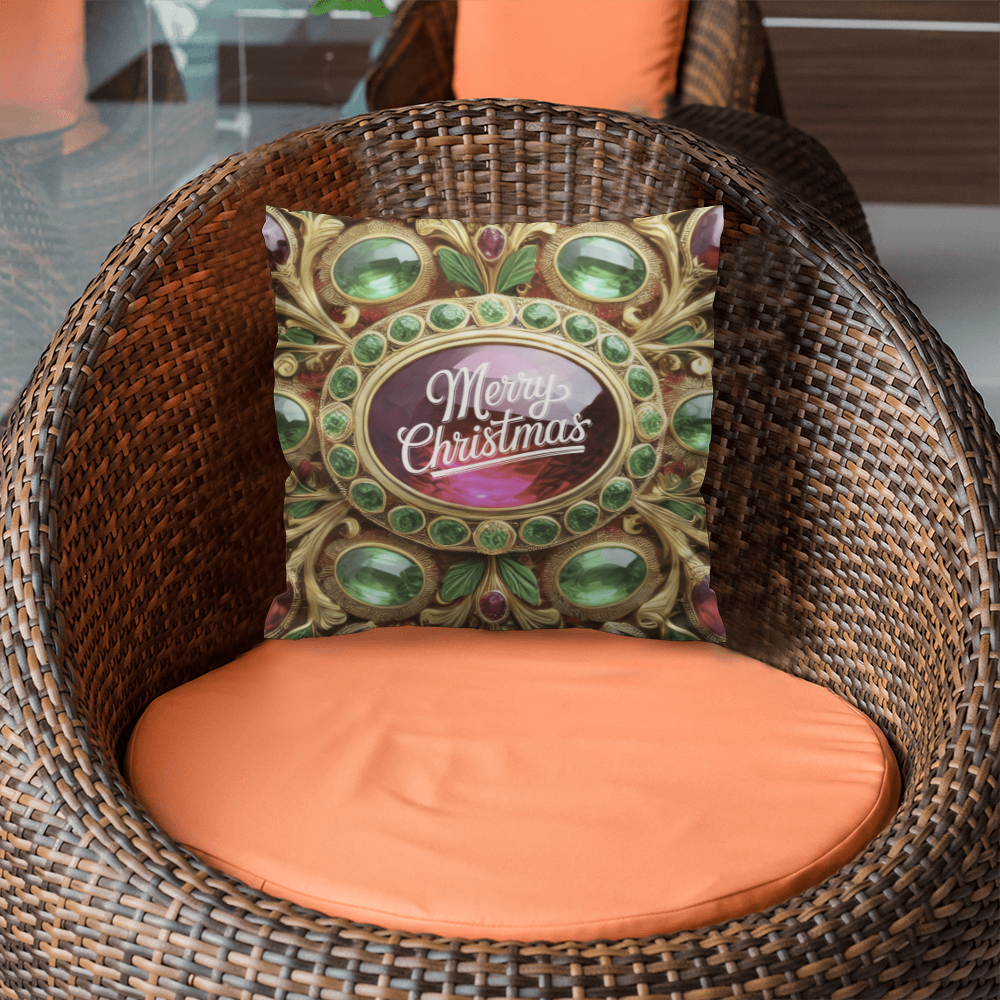 Christmas Ornate Gold Design with Gemstones Classic Pillow Cover with Insert