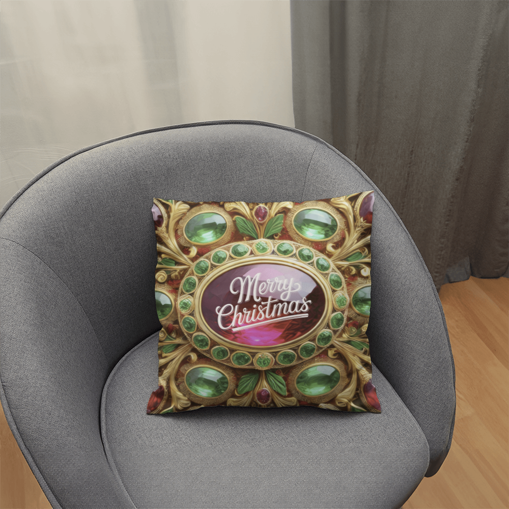 Christmas Ornate Gold Design with Gemstones Classic Pillow Cover with Insert