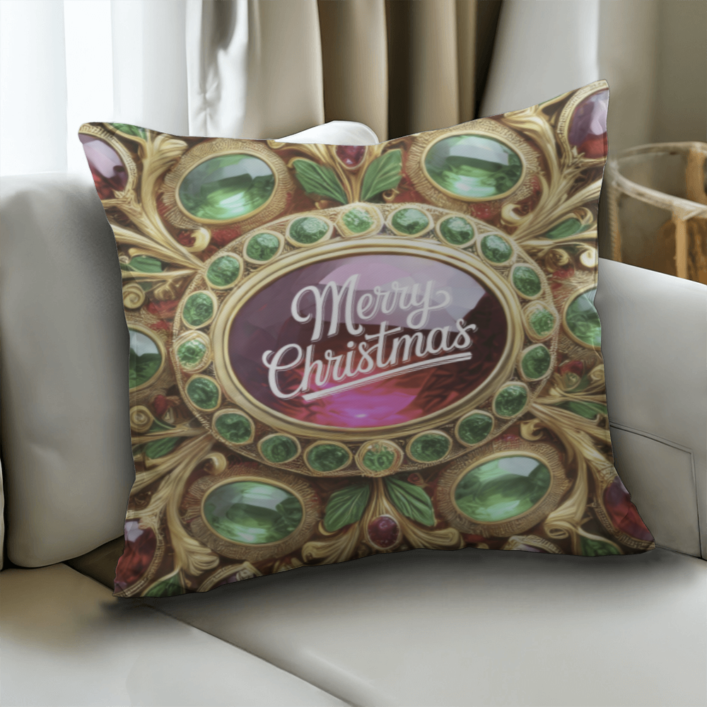 Christmas Ornate Gold Design with Gemstones Classic Pillow Cover with Insert