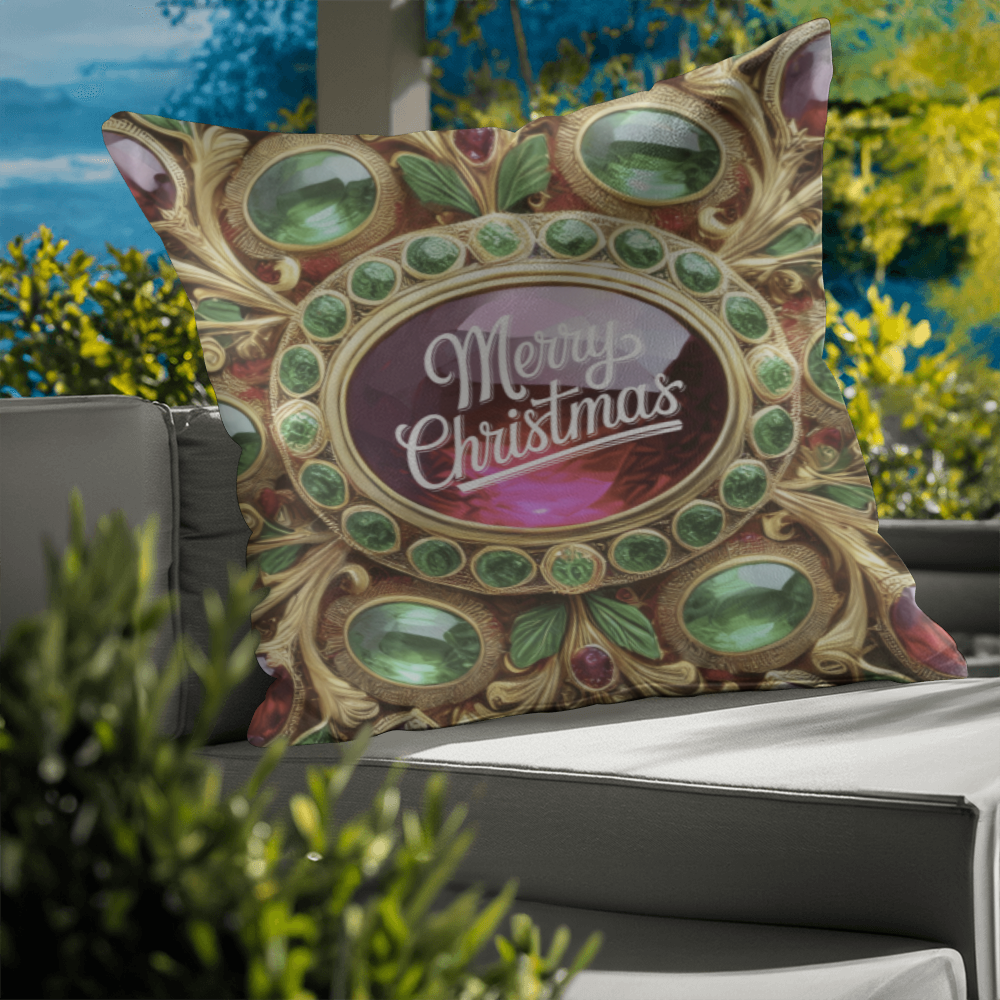 Christmas Ornate Gold Design with Gemstones Classic Pillow Cover with Insert