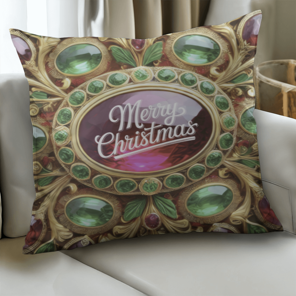 Christmas Ornate Gold Design with Gemstones Classic Pillow Cover with Insert