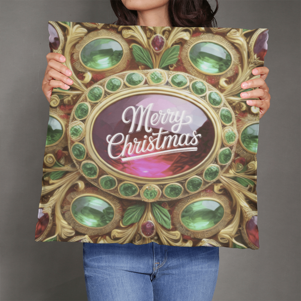 Christmas Ornate Gold Design with Gemstones Classic Pillow Cover with Insert