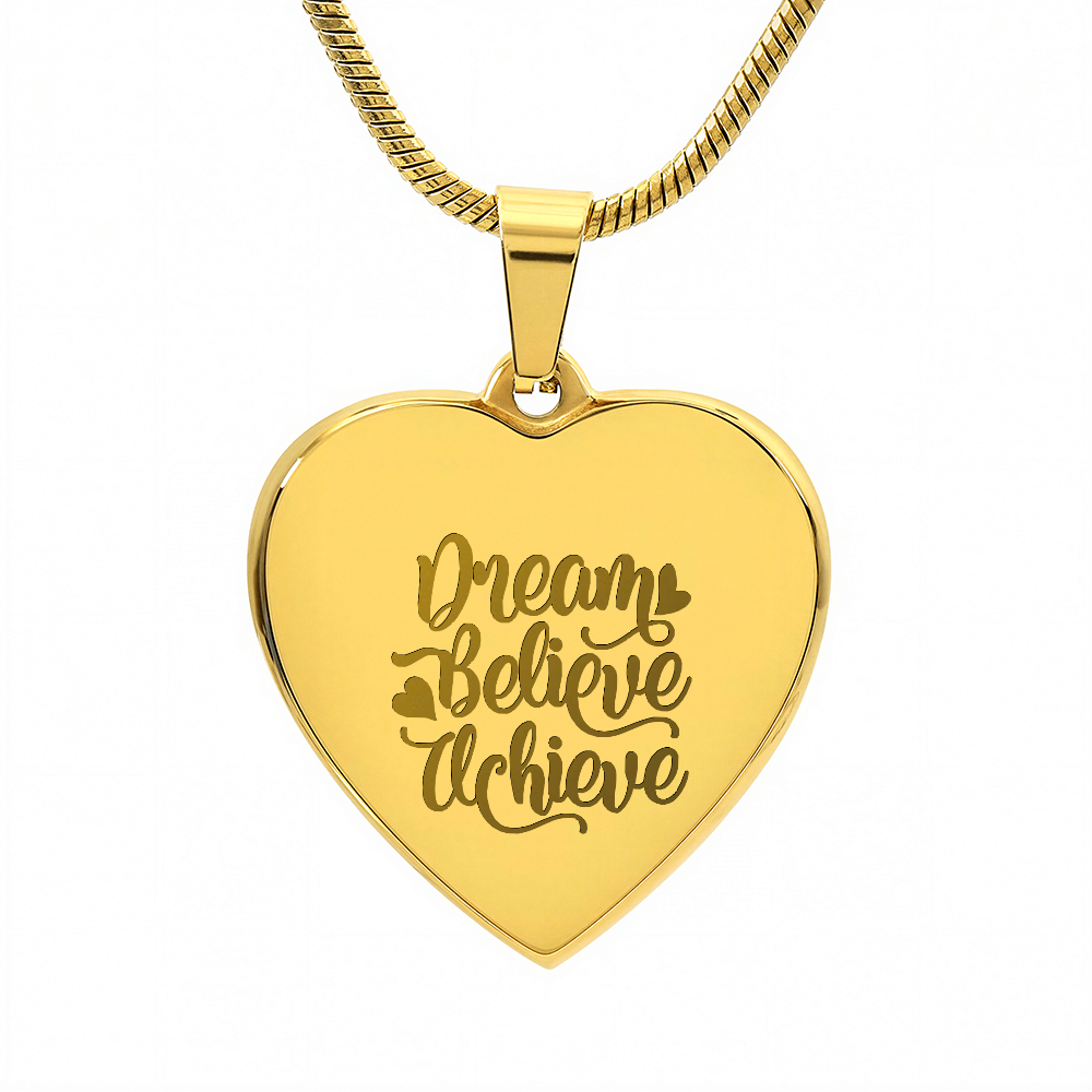 Dream Believe Achieve Motivational Engraved Heart Necklace