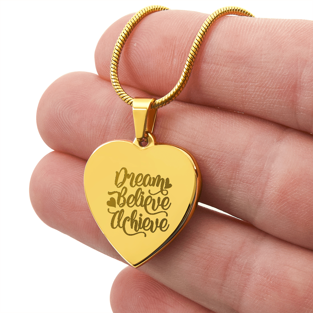 Dream Believe Achieve Motivational Engraved Heart Necklace
