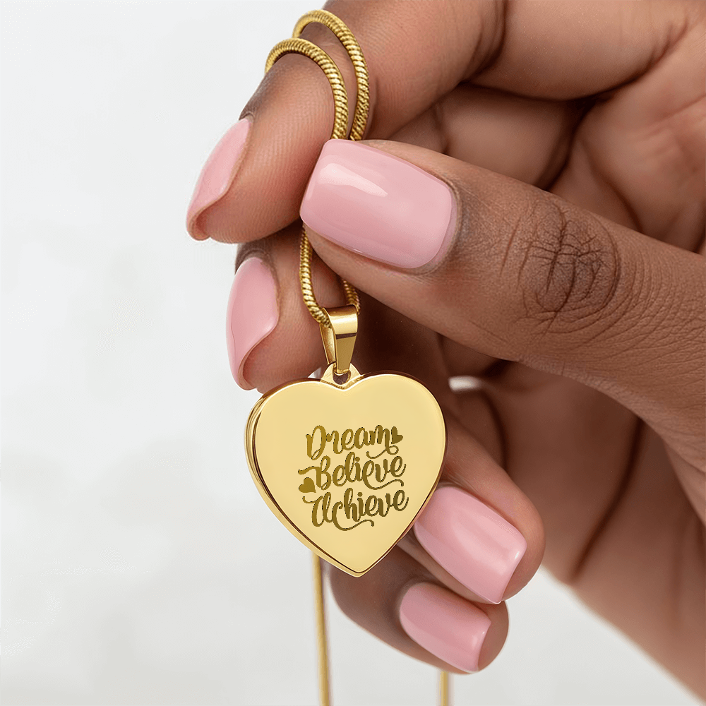 Dream Believe Achieve Motivational Engraved Heart Necklace