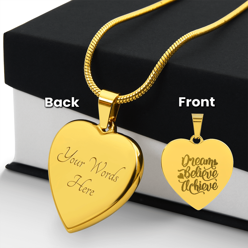 Dream Believe Achieve Motivational Engraved Heart Necklace