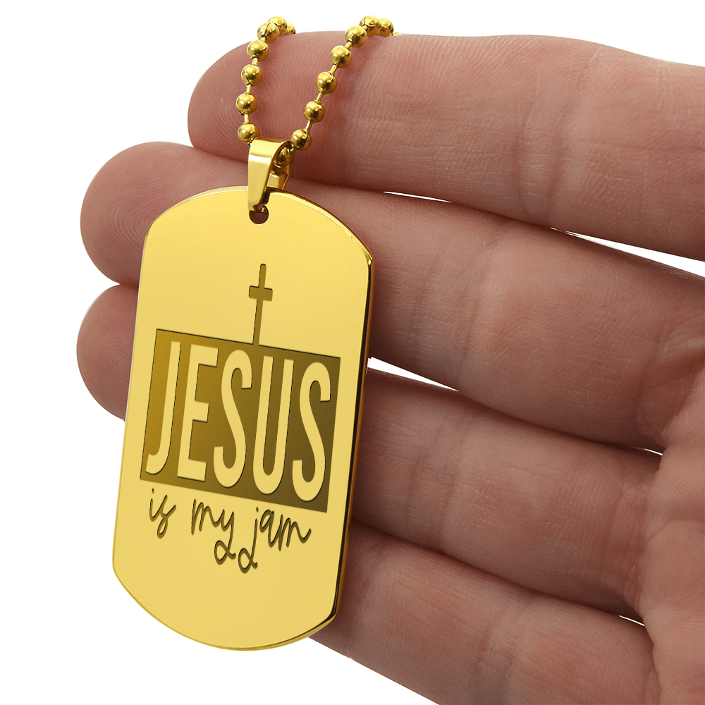 Jesus is My Jam Engraved Dog Tag Necklace