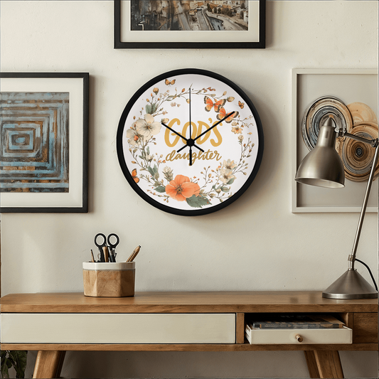 God's Daughter Faith Based Floral Wood Frame Round 10" Clock