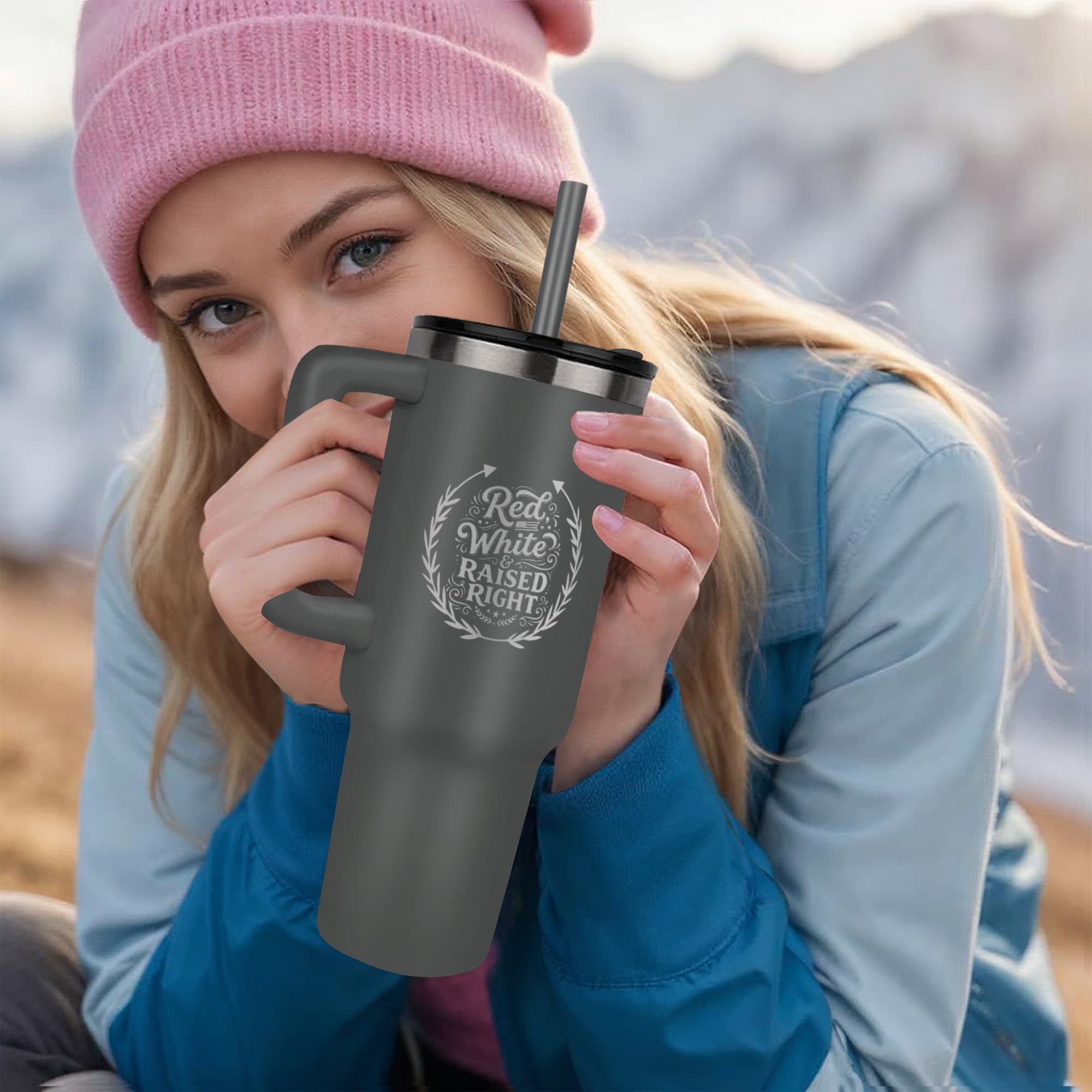 Red White & Raised Right Pinnacle Engraved 40oz Tumbler