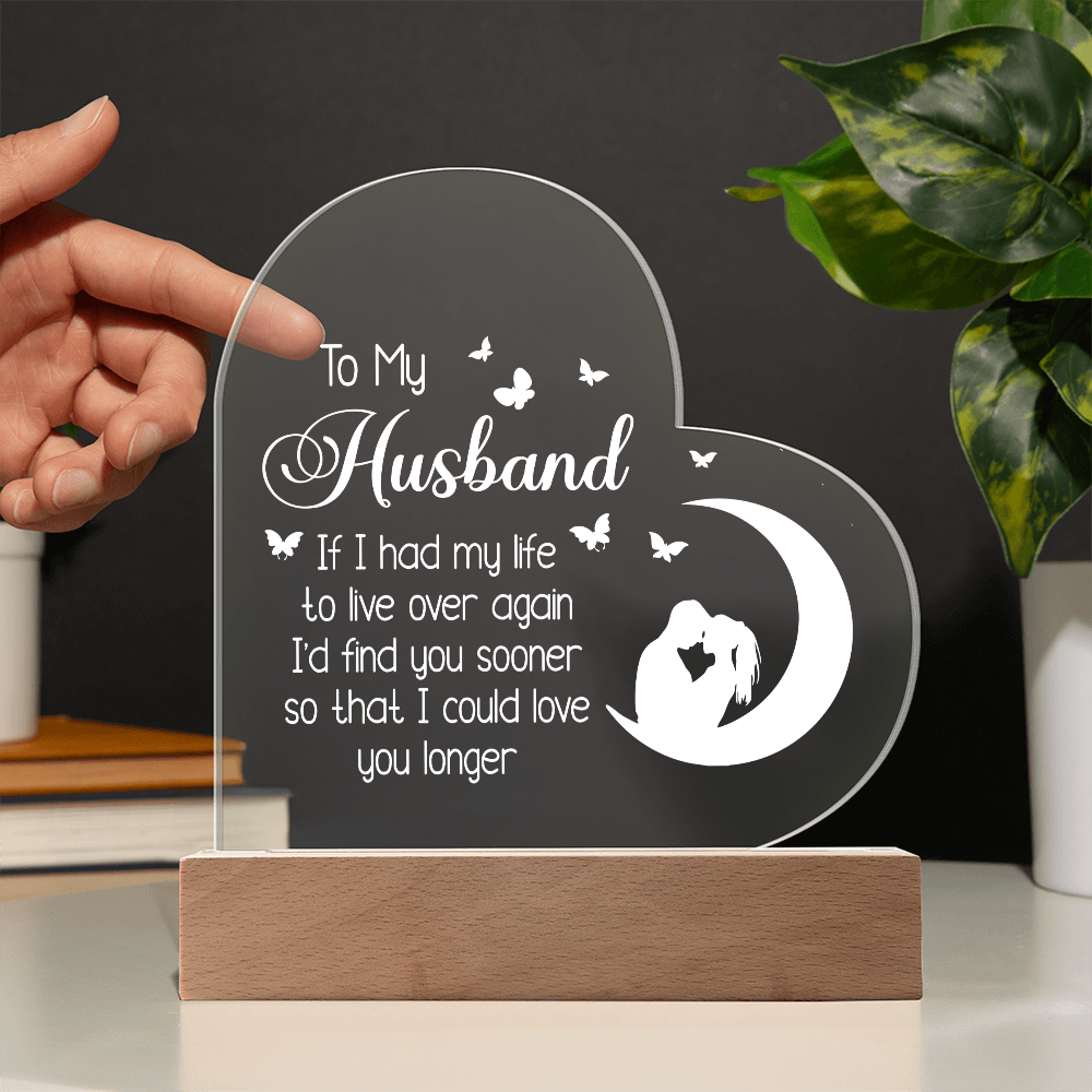 To My Husband UV Printed Design Acrylic Heart Shaped LED Light