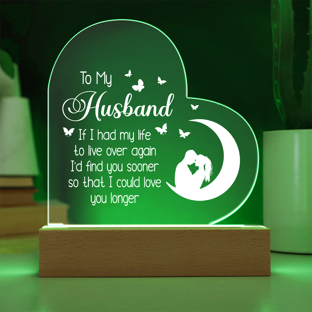 To My Husband UV Printed Design Acrylic Heart Shaped LED Light