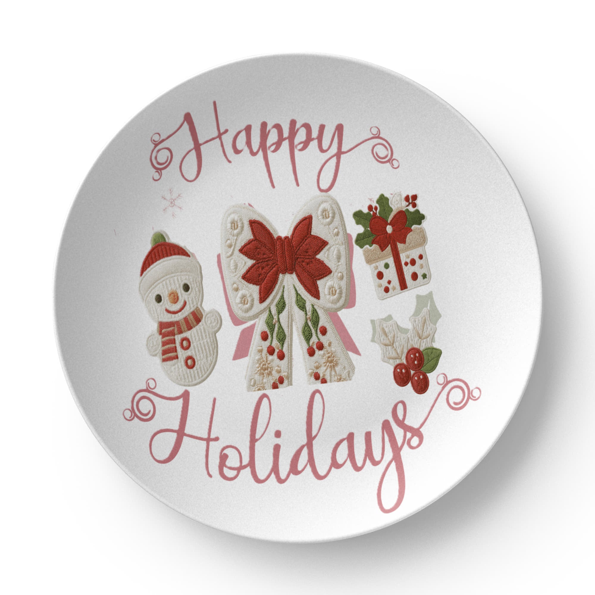 Pink Happy Holidays Faux Yarn Polymer 10