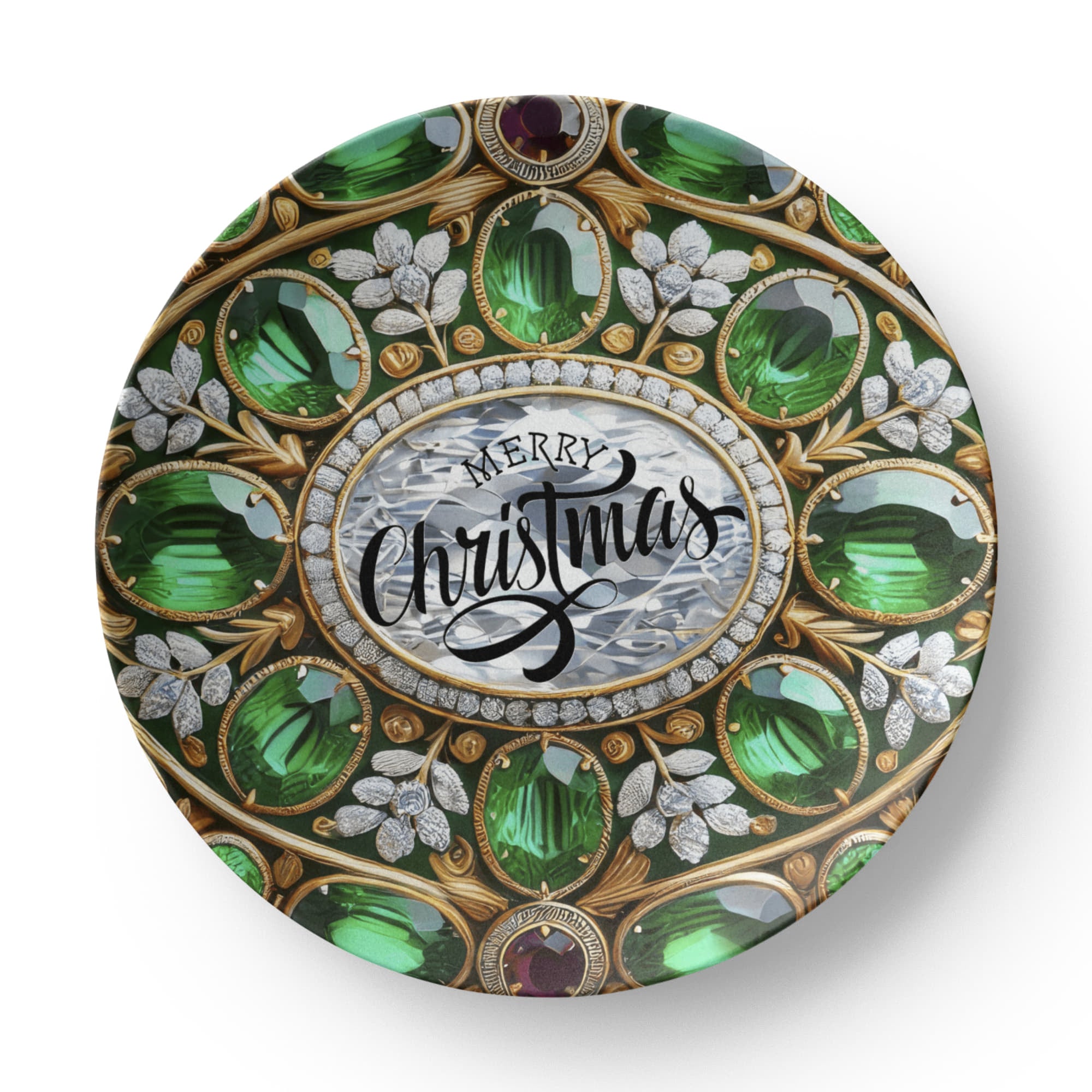 Ornate Silver Frame with Green Gemstones 10