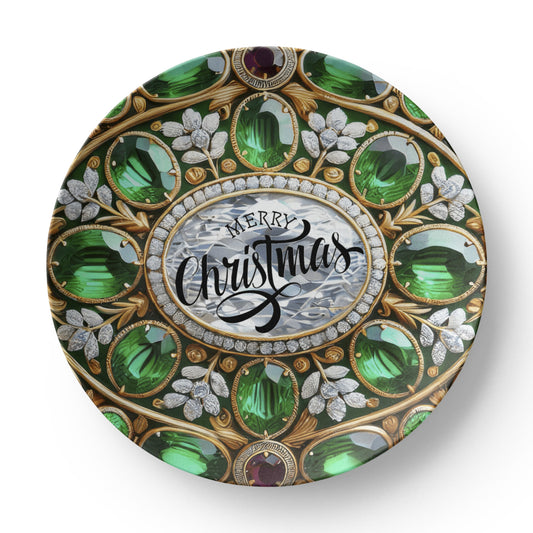 Ornate Silver Frame with Green Gemstones 10" Polymer Plate