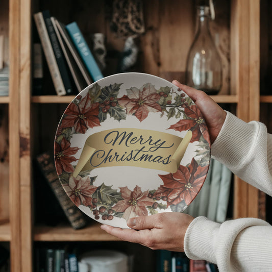 Merry Christmas Oval Wreath 10" Polymer Plate