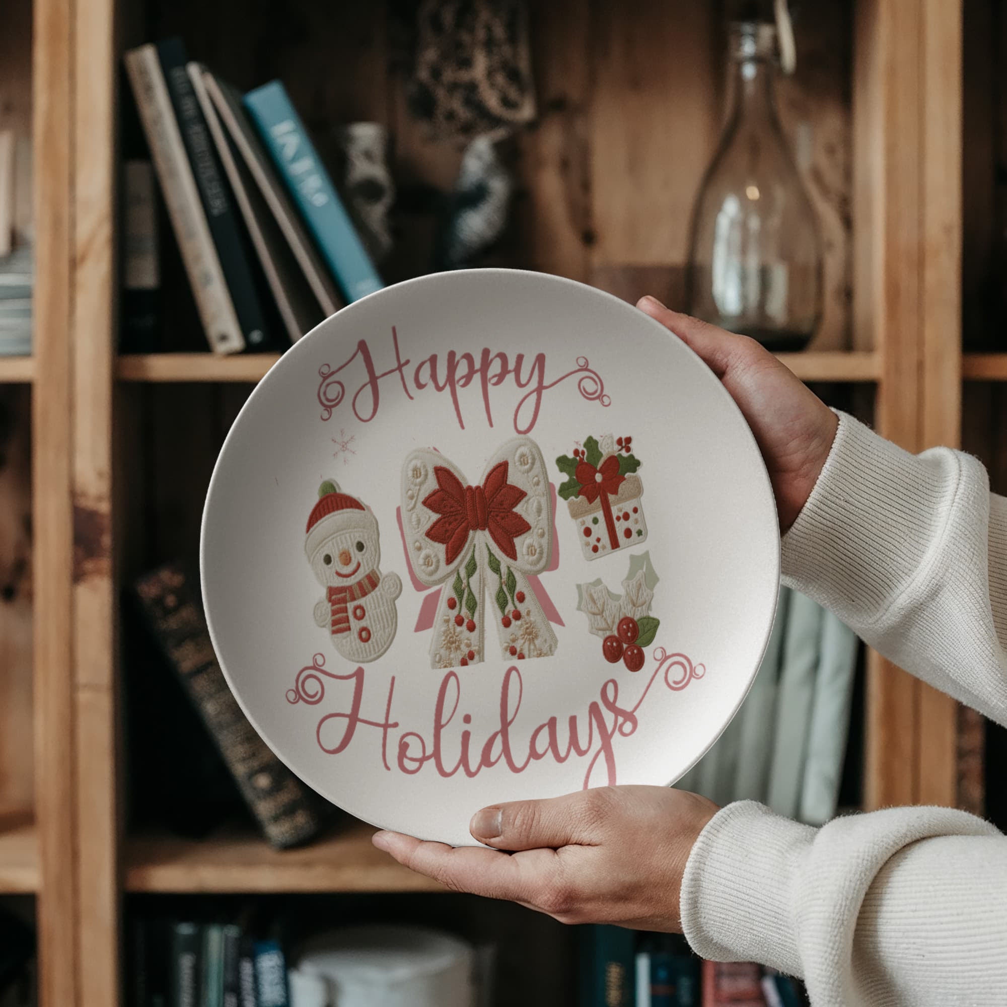 Pink Happy Holidays Faux Yarn Polymer 10