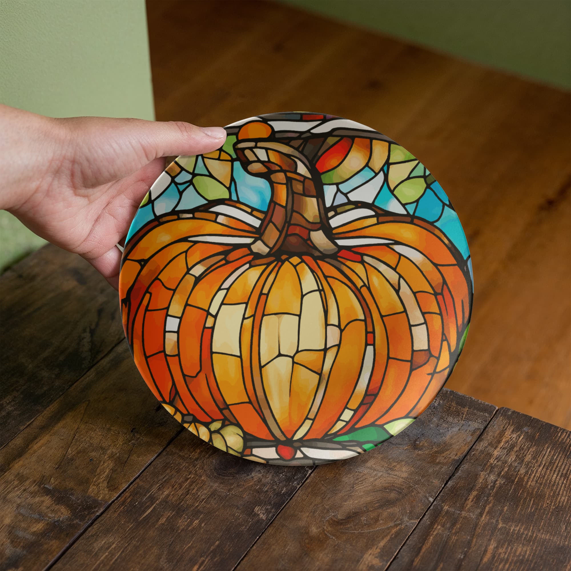 Stained Glass Orange Pumpkin Serving Plate