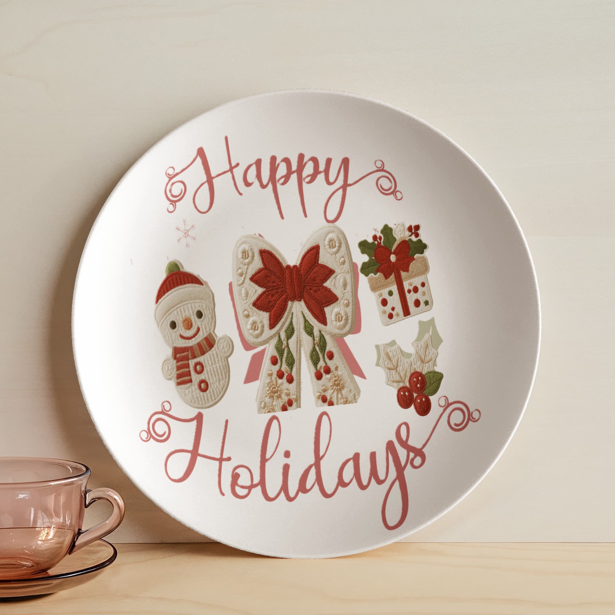 Pink Happy Holidays Faux Yarn Polymer 10