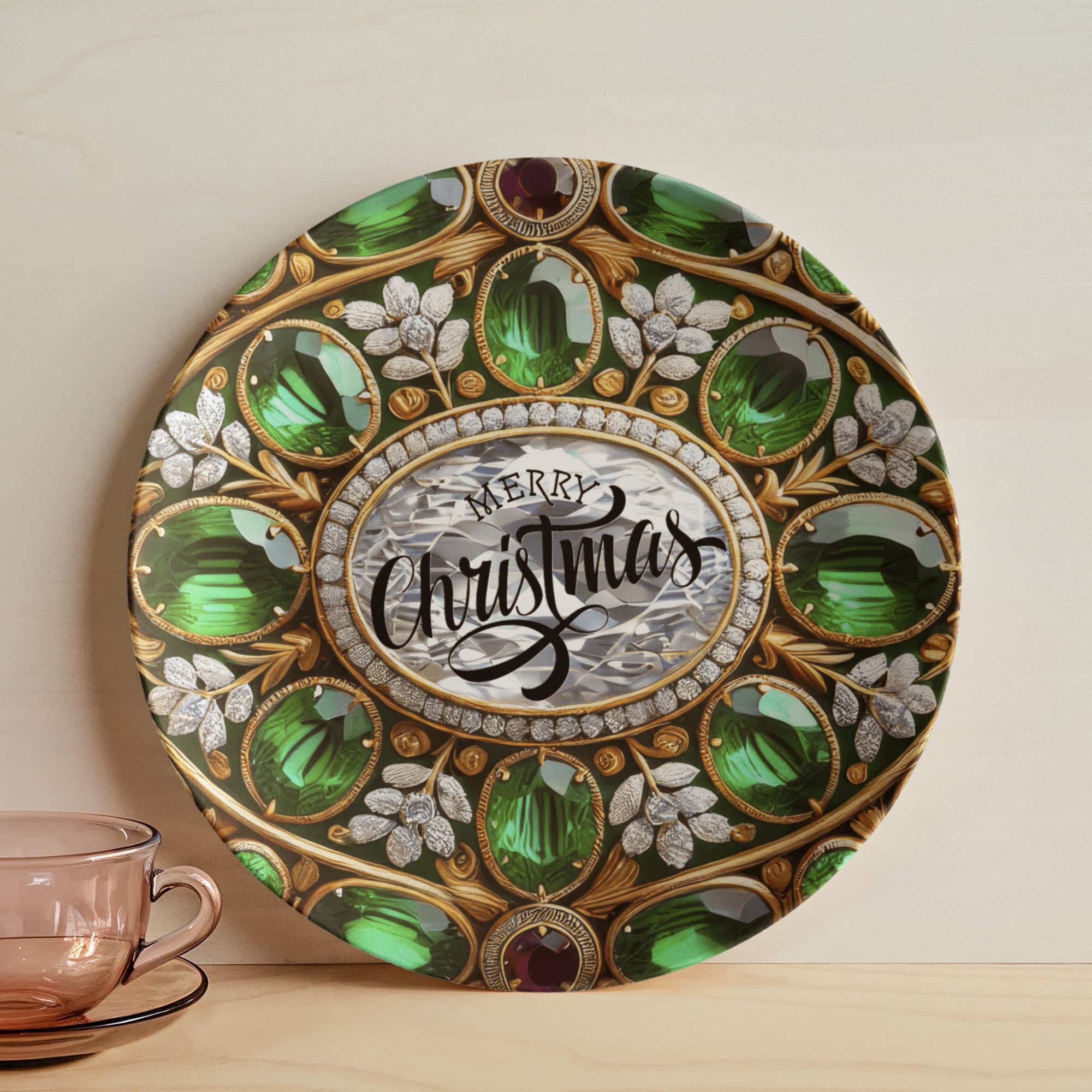 Ornate Silver Frame with Green Gemstones 10