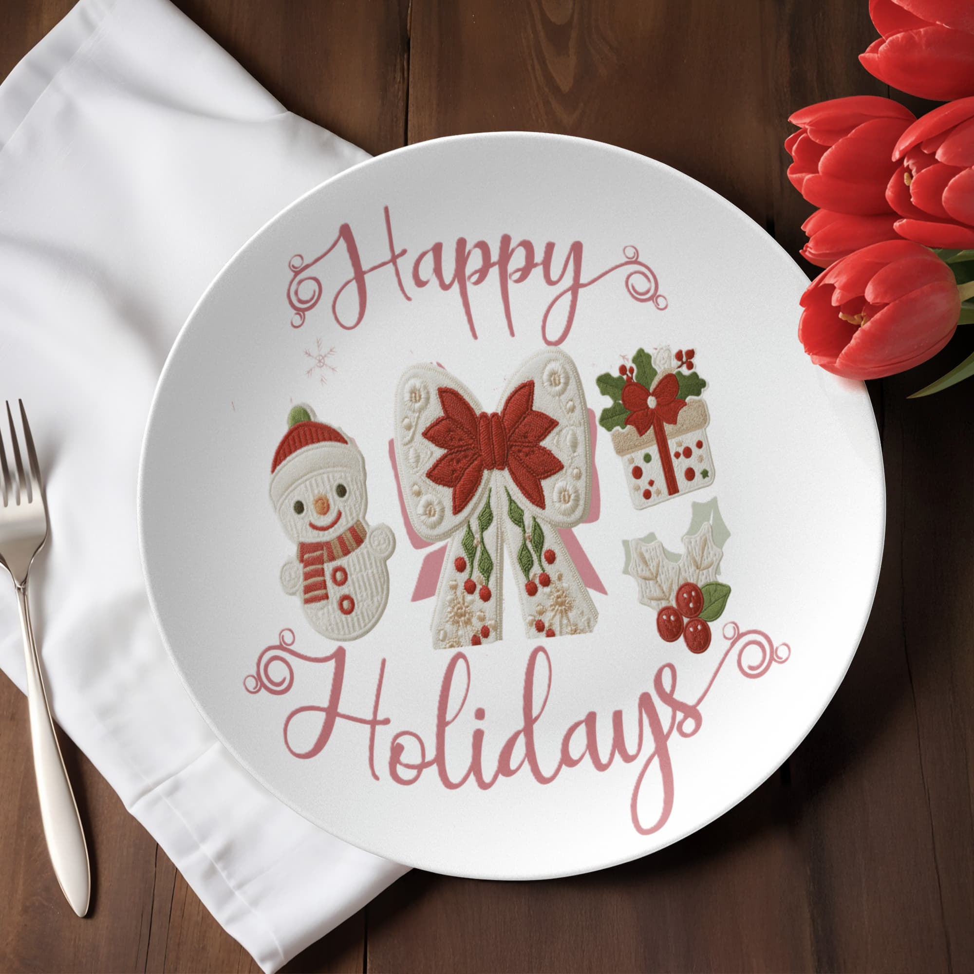 Pink Happy Holidays Faux Yarn Polymer 10