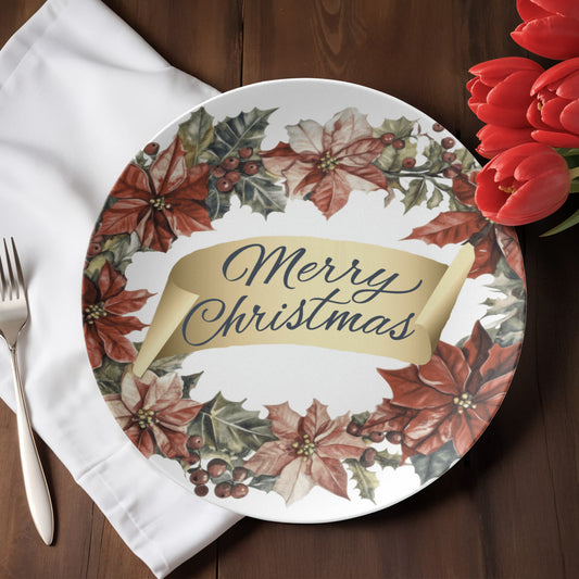 Merry Christmas Oval Wreath 10" Polymer Plate