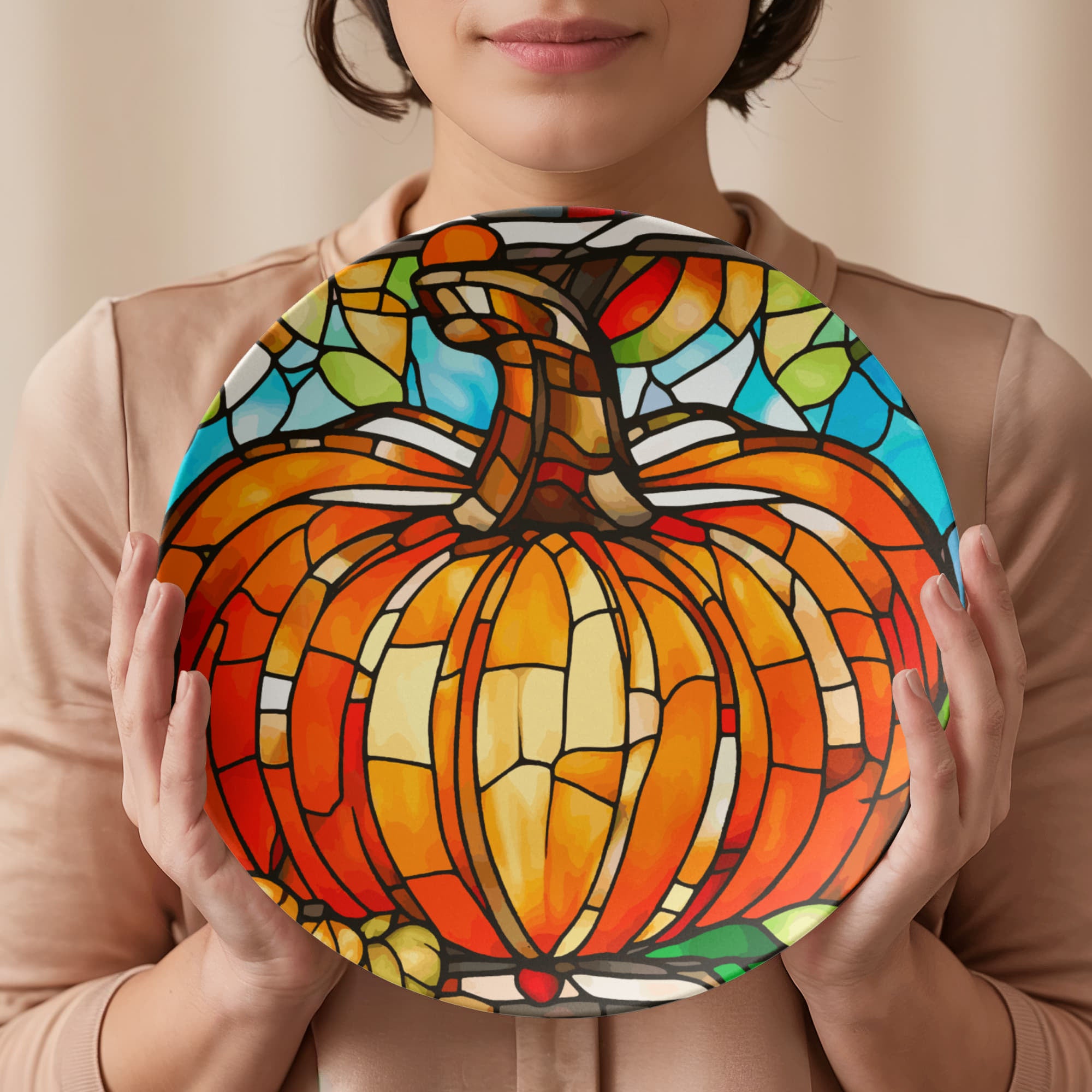 Stained Glass Orange Pumpkin Serving Plate