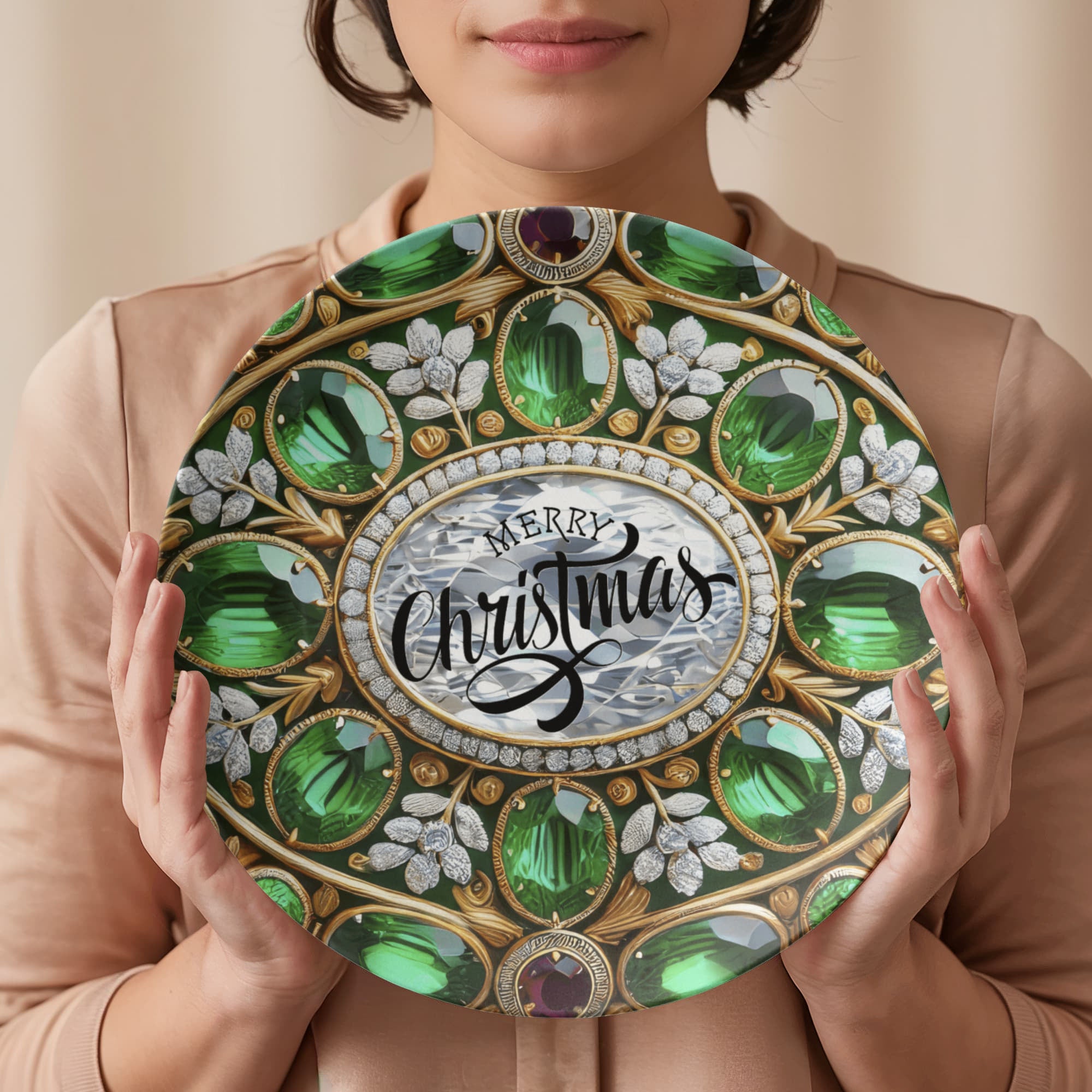 Ornate Silver Frame with Green Gemstones 10