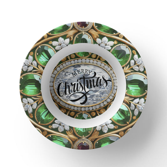 Ornate Silver Frame with Green Gemstones 8.5" Polymer Bowl