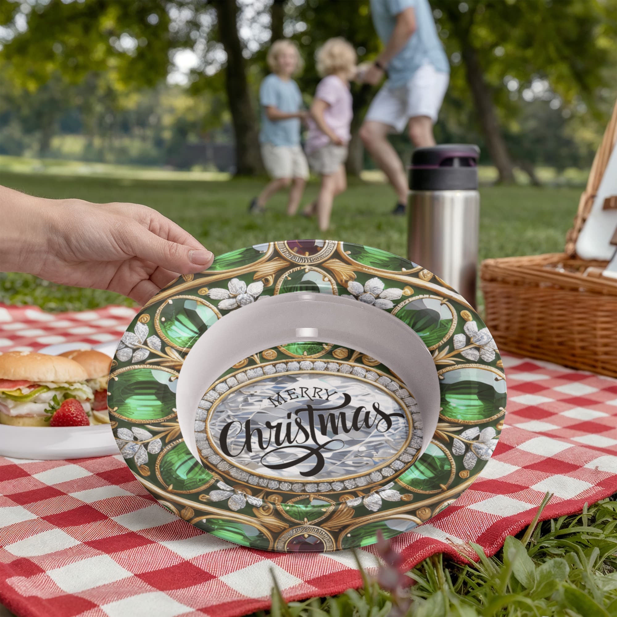 Ornate Silver Frame with Green Gemstones 8.5