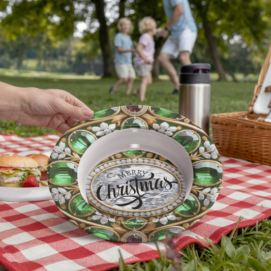 Ornate Silver Frame with Green Gemstones 8.5" Polymer Bowl