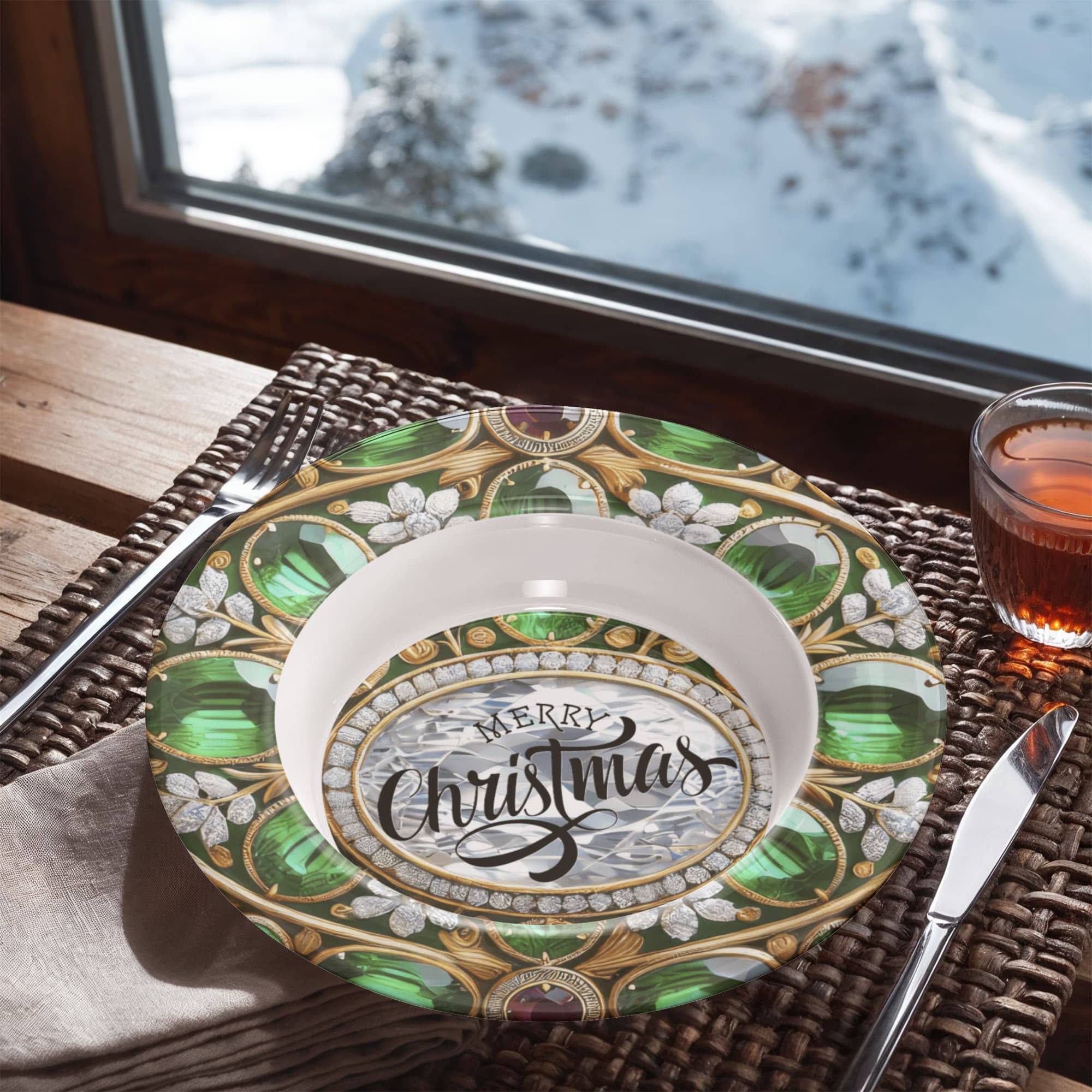 Ornate Silver Frame with Green Gemstones 8.5