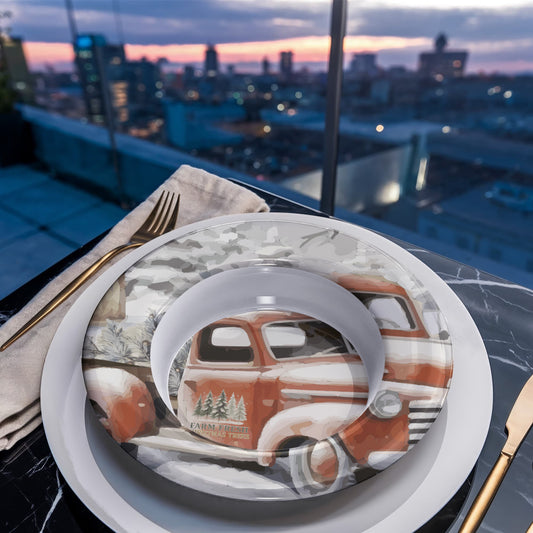 Farm Fresh Christmas Trees Vintage Truck 8.5" Polymer Bowl