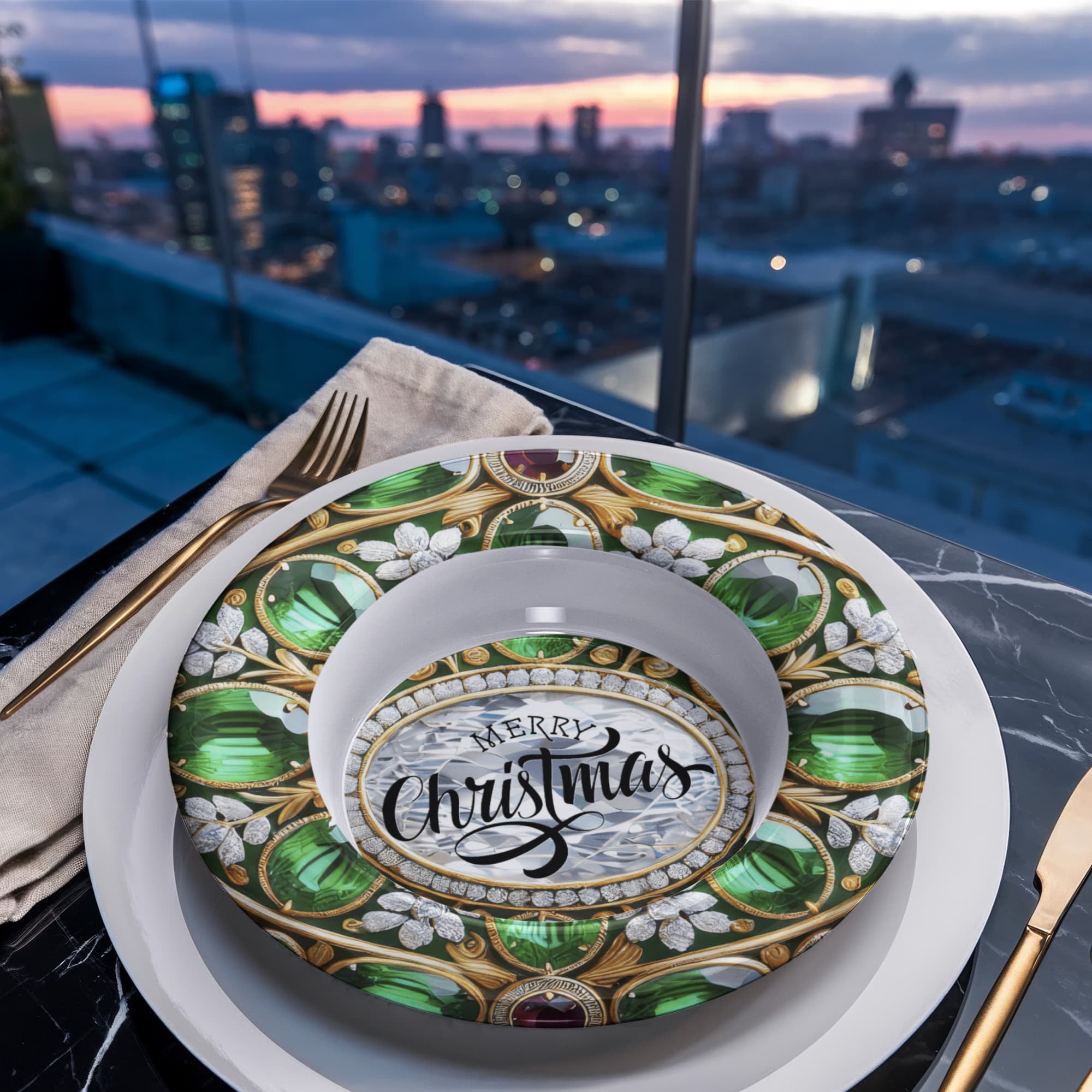 Ornate Silver Frame with Green Gemstones 8.5