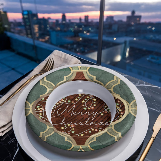 Merry Christmas Arabasque Tile 8.5" Polymer Bowl