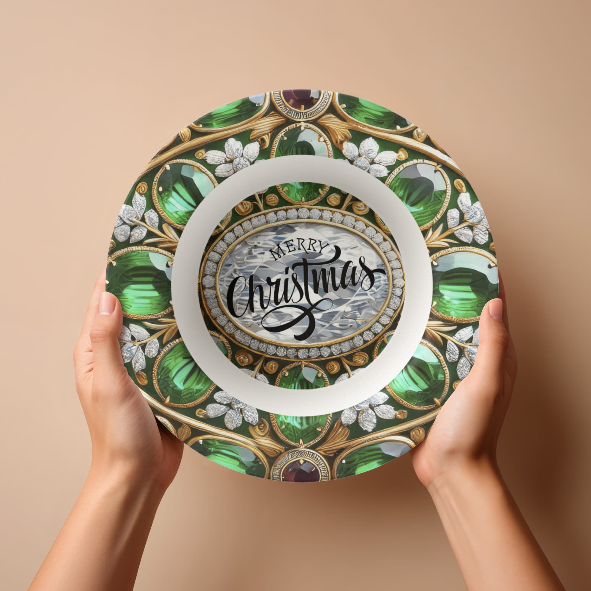 Ornate Silver Frame with Green Gemstones 8.5