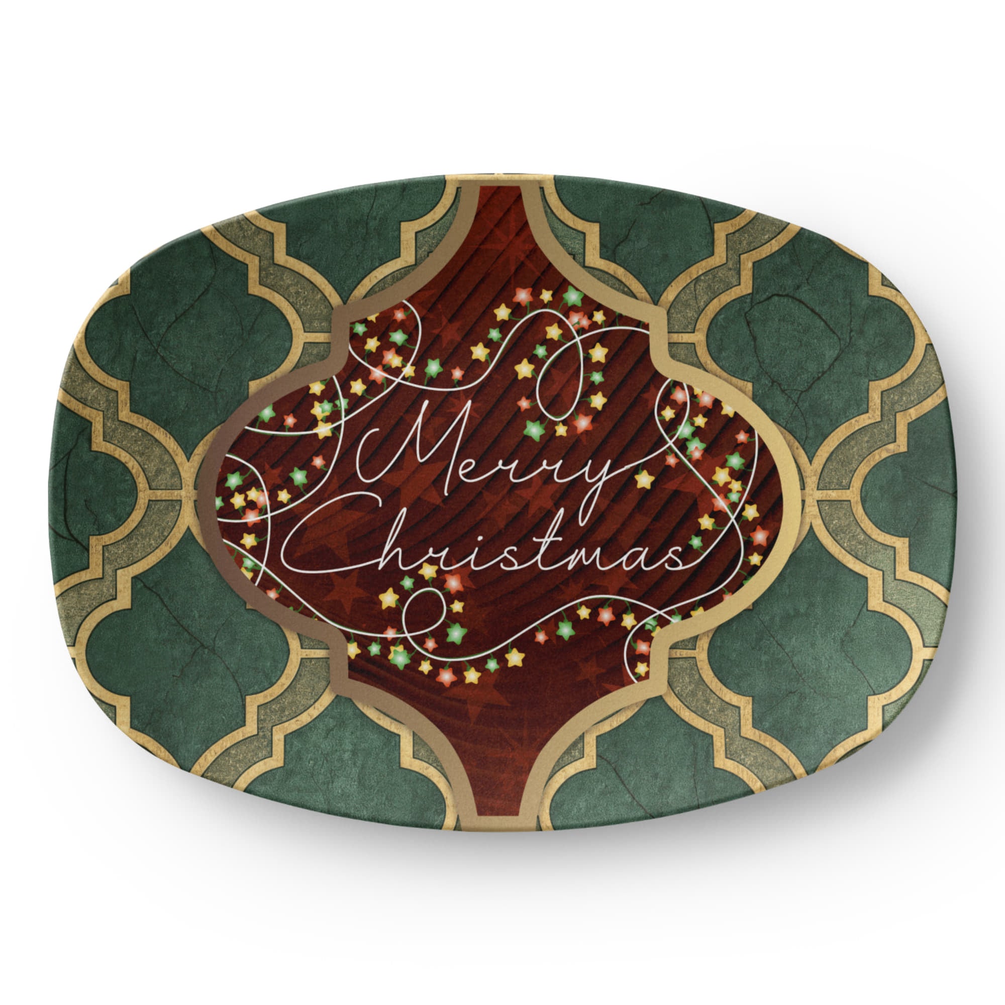 Merry Christmas Arabasque Tile Oval Serving Platter