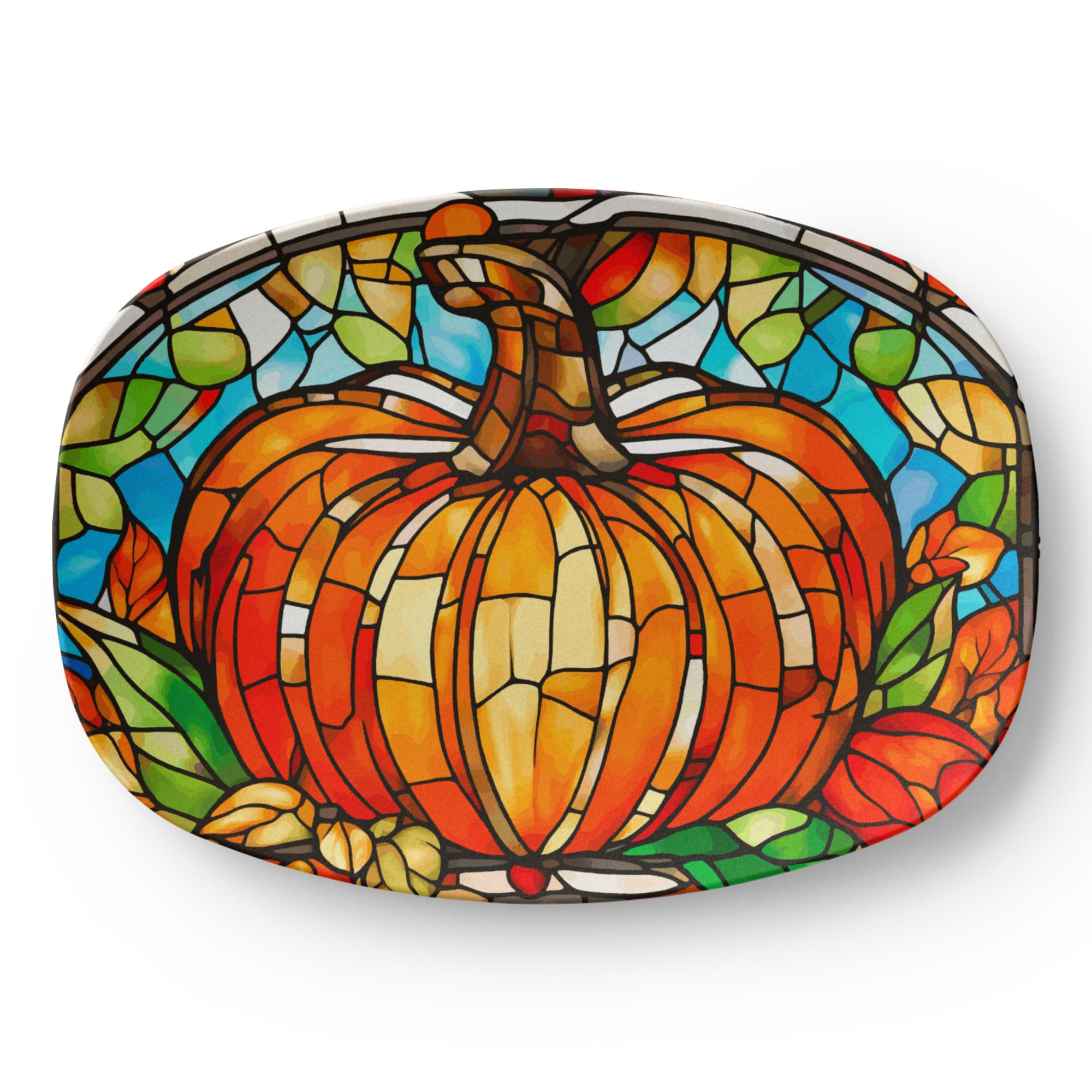 Stained Glass Orange Pumpkin Serving Platter Dish