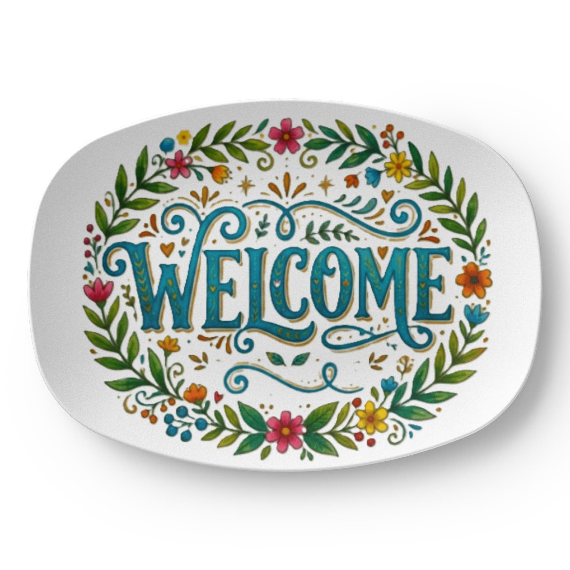 Welcome Floral Pattern 10”x14” Oval Serving Platter