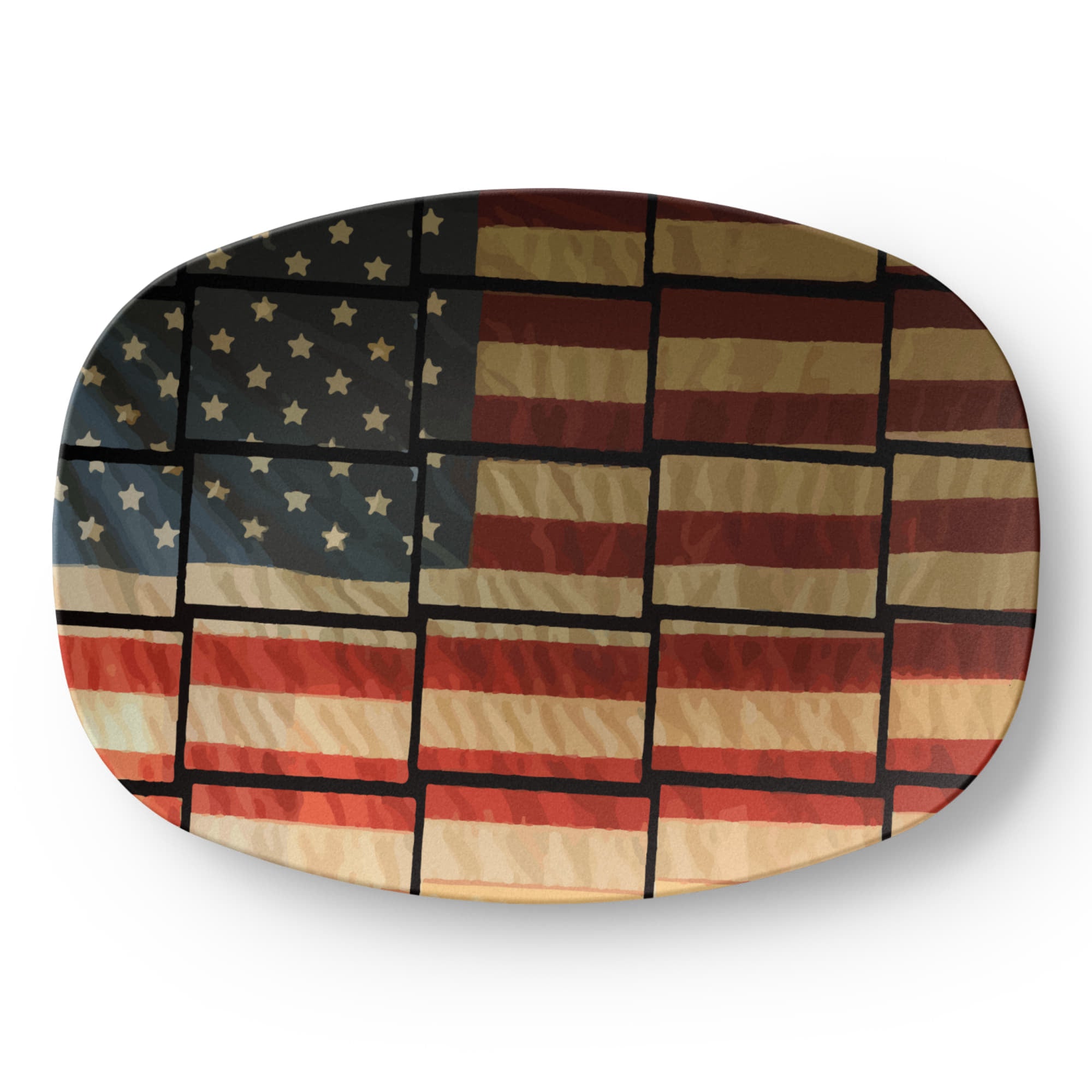 US Flag Basket Weave Pattern 10” x 14” Oval Serving Platter