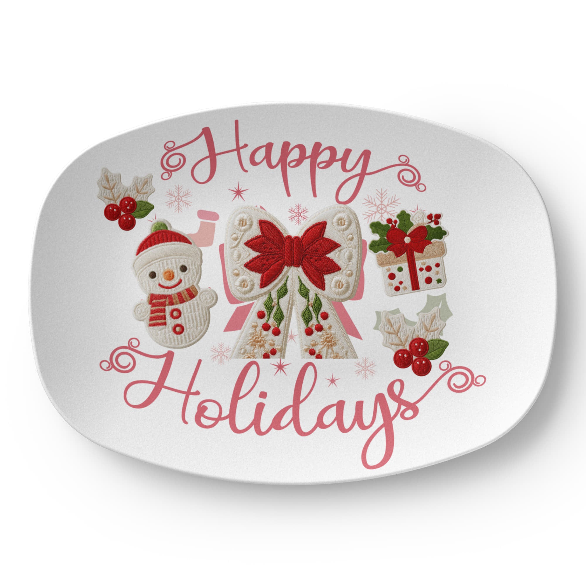 Happy Holidays Faux Yarn Oval Serving Platter
