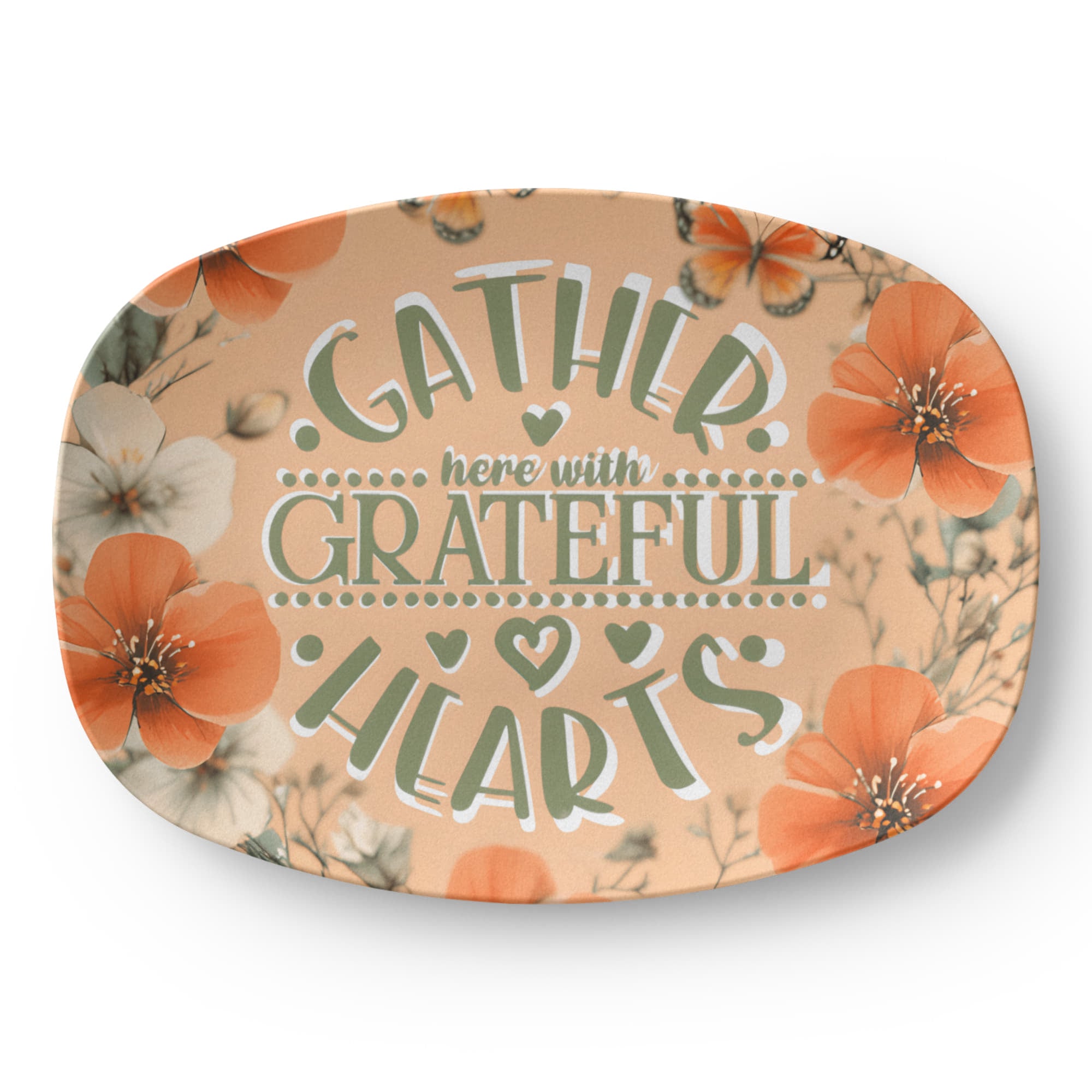 Gather Here with Grateful Hearts Orange Serving Platter