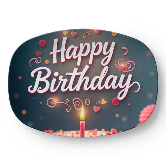 Happy Birthday  Cake & Candle 10" x 14" Oval Serving Platter