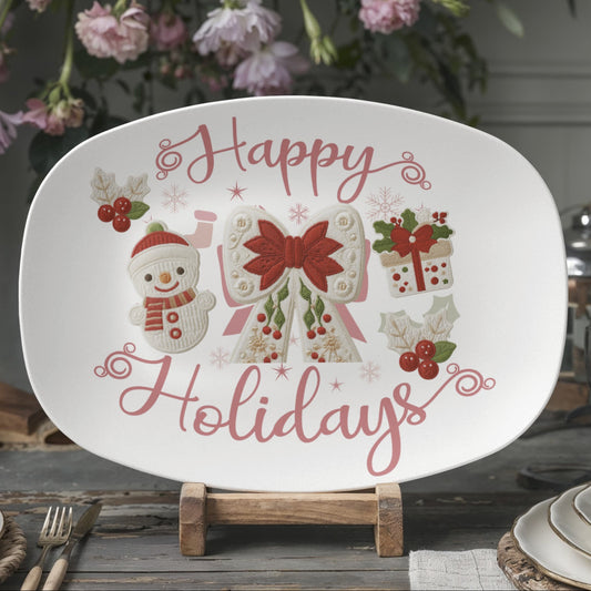 Happy Holidays Faux Yarn Oval Serving Platter