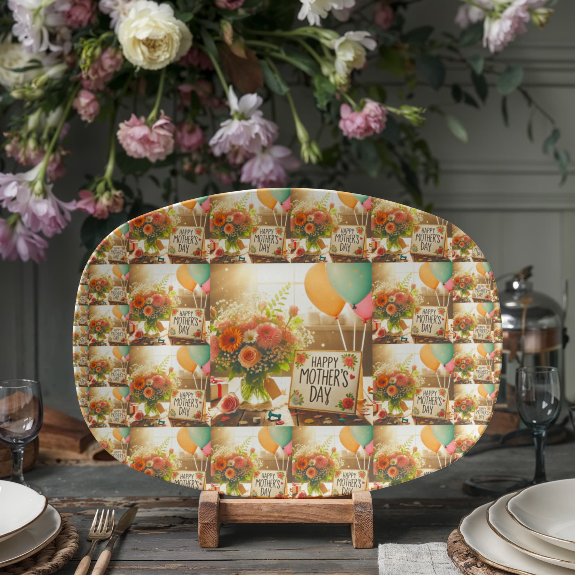 Happy Mother's Day Pattern 10”x14” Oval Serving Platter