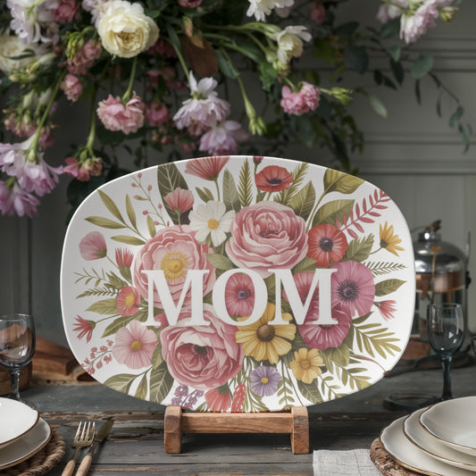 Floral Mom Mother's Day Decor 10" x 14" Oval Serving Platter