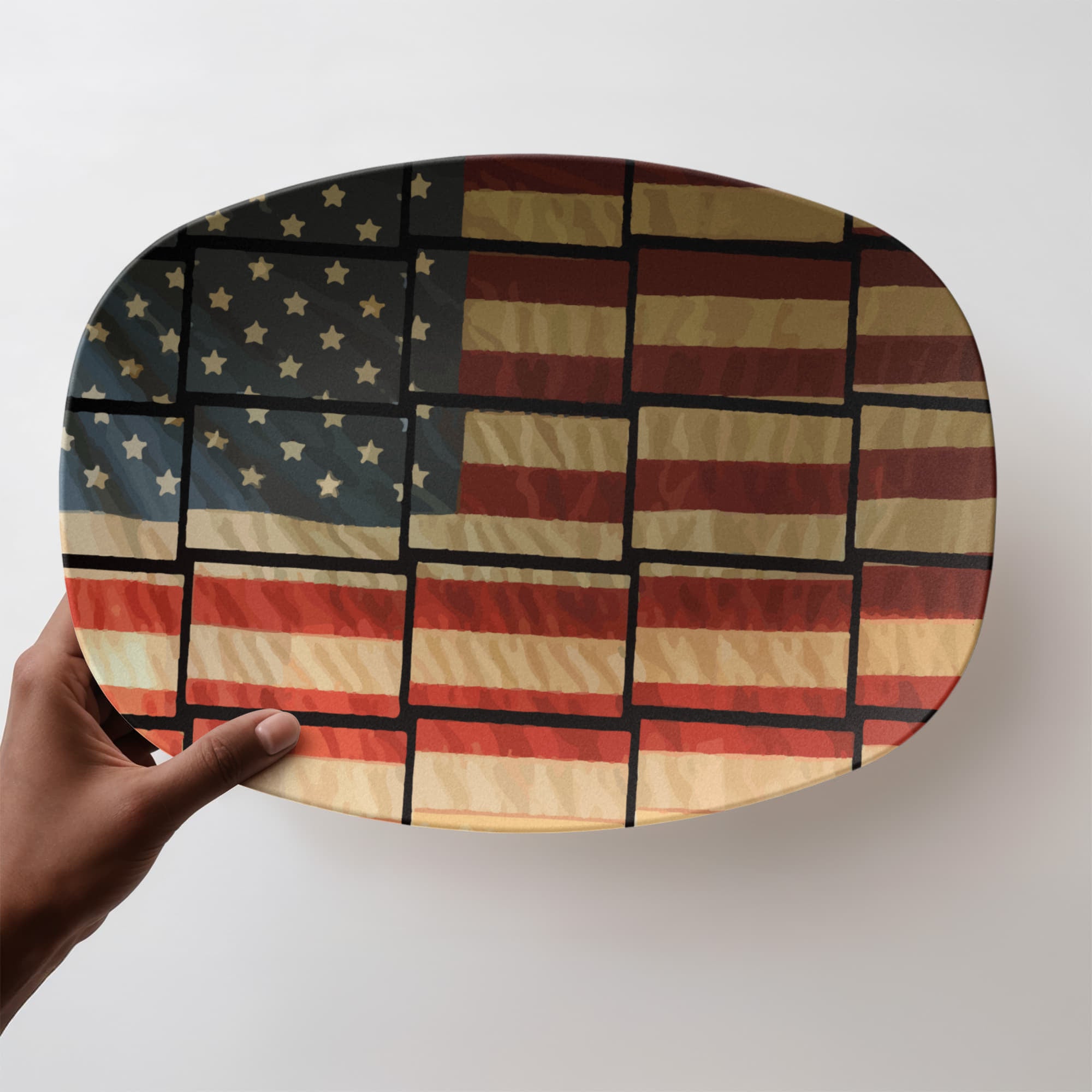 US Flag Basket Weave Pattern 10” x 14” Oval Serving Platter