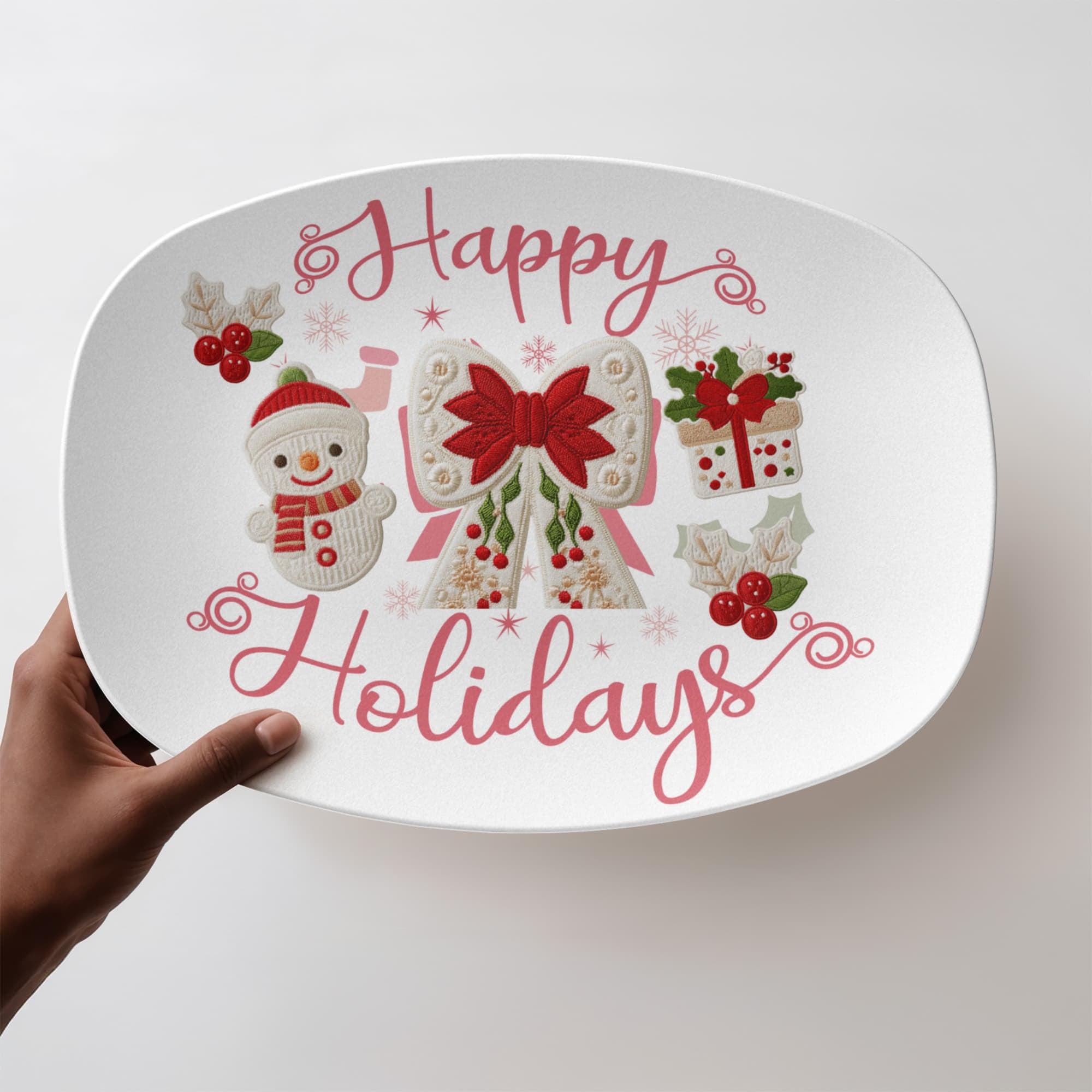Happy Holidays Faux Yarn Oval Serving Platter