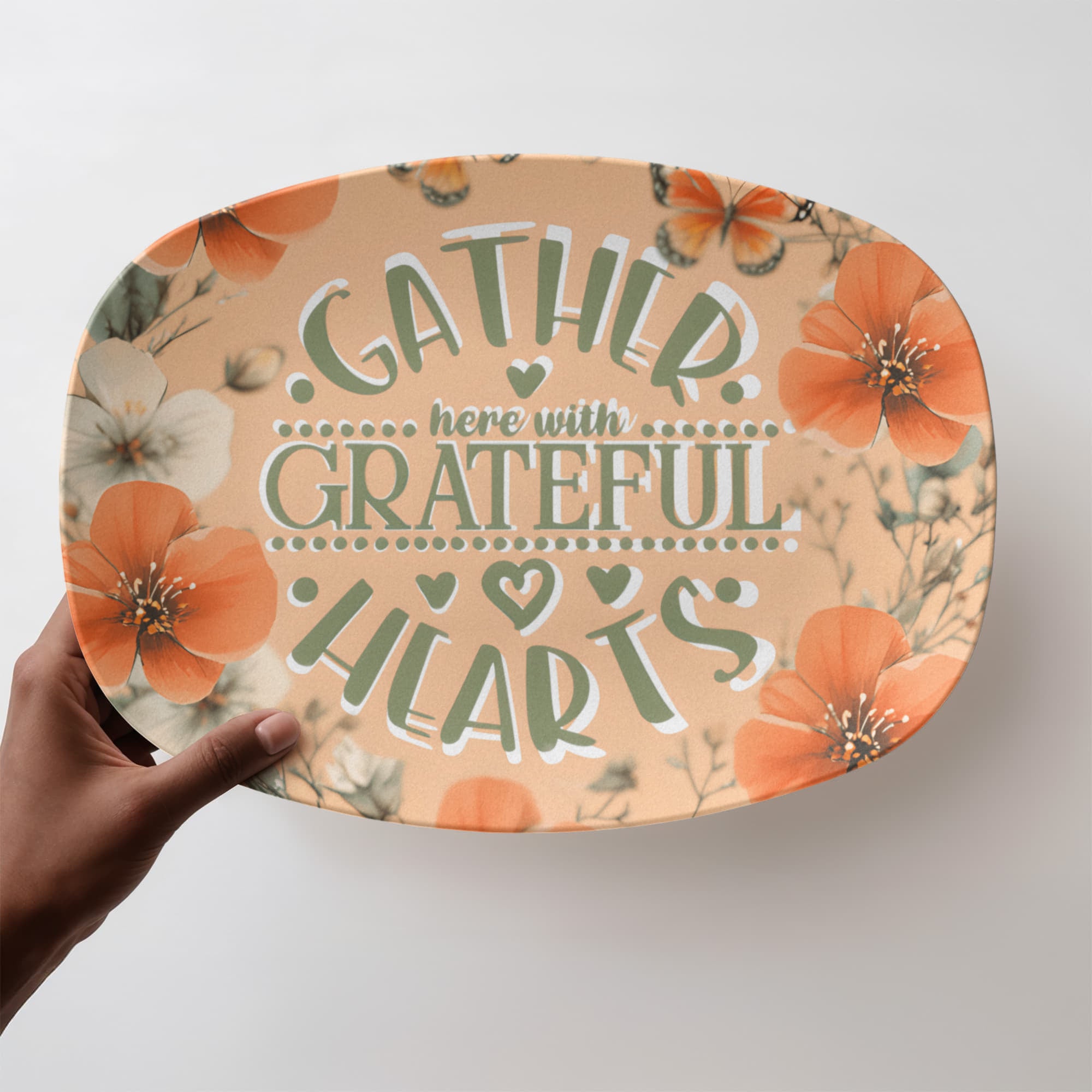 Gather Here with Grateful Hearts Orange Serving Platter